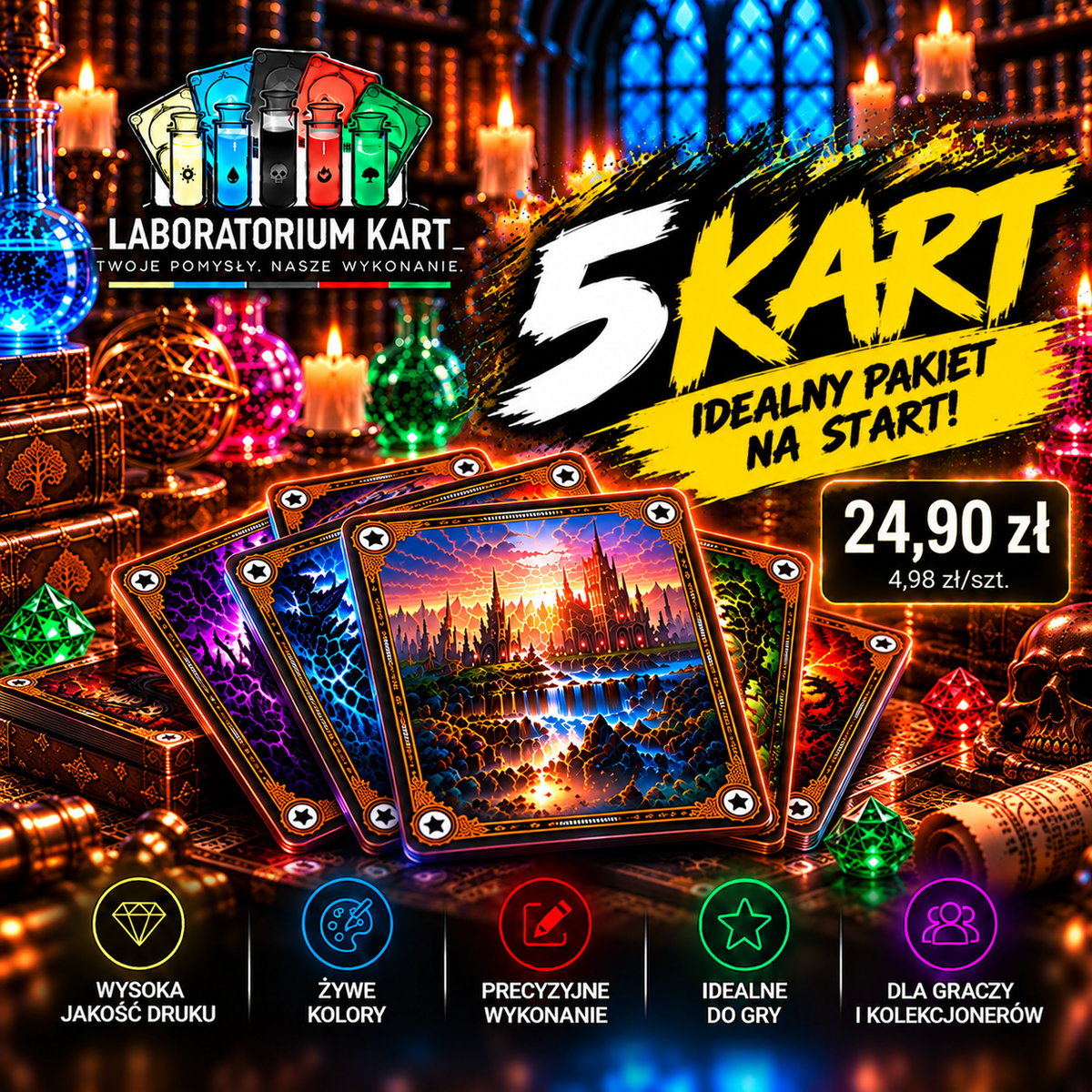 🧪 Pakiet 5 Kart – Mały Zestaw, Wielkie Możliwości! 🃏